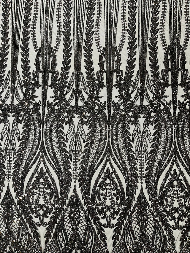 Damask Sequin Fabric - Damask Sequin Mesh, 54" Width (1 Yard)