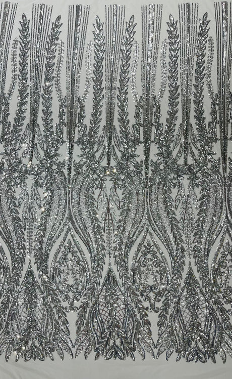 Damask Sequin Fabric - Damask Sequin Mesh, 54" Width (1 Yard)