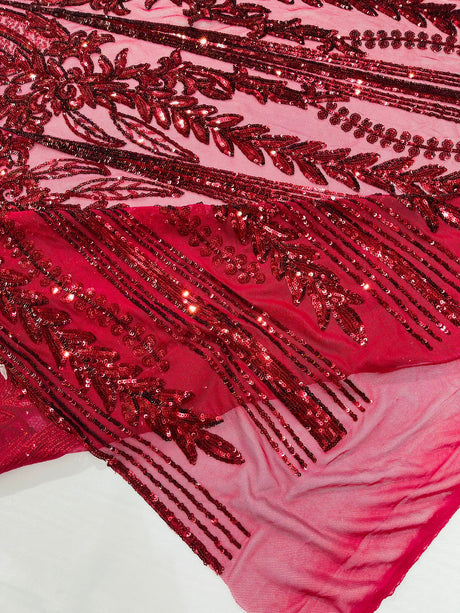 Damask Sequin Fabric - Damask Sequin Mesh, 54" Width (1 Yard)