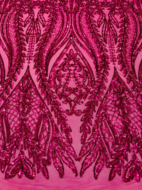 Damask Sequin Fabric - Damask Sequin Mesh, 54" Width (1 Yard)