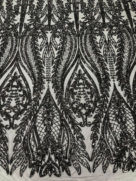 Damask Sequin Fabric - Damask Sequin Mesh, 54" Width (1 Yard)