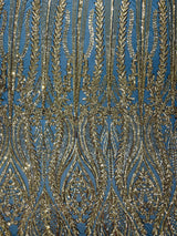Damask Sequin Fabric - Damask Sequin Mesh, 54" Width (1 Yard)