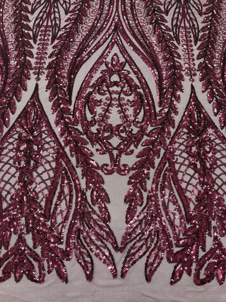 Damask Sequin Fabric - Damask Sequin Mesh, 54" Width (1 Yard)