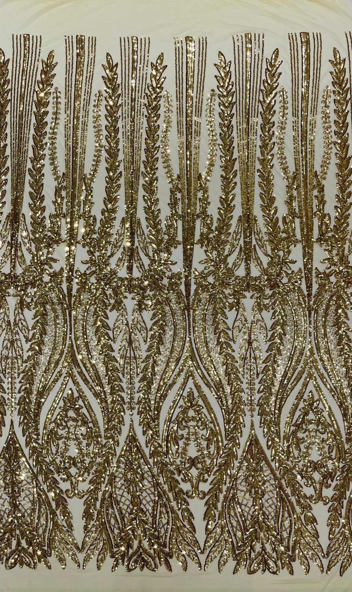 Damask Sequin Fabric - Damask Sequin Mesh, 54" Width (1 Yard)