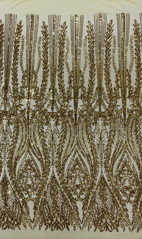 Damask Sequin Fabric - Damask Sequin Mesh, 54" Width (1 Yard)