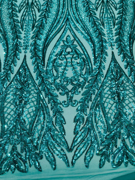 Damask Sequin Fabric - Damask Sequin Mesh, 54" Width (1 Yard)