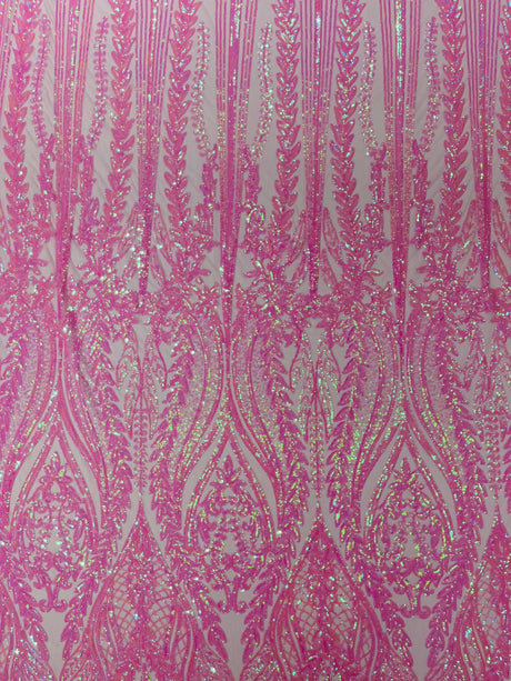 Damask Sequin Fabric - Damask Sequin Mesh, 54" Width (1 Yard)