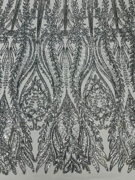 Damask Sequin Fabric - Damask Sequin Mesh, 54" Width (1 Yard)