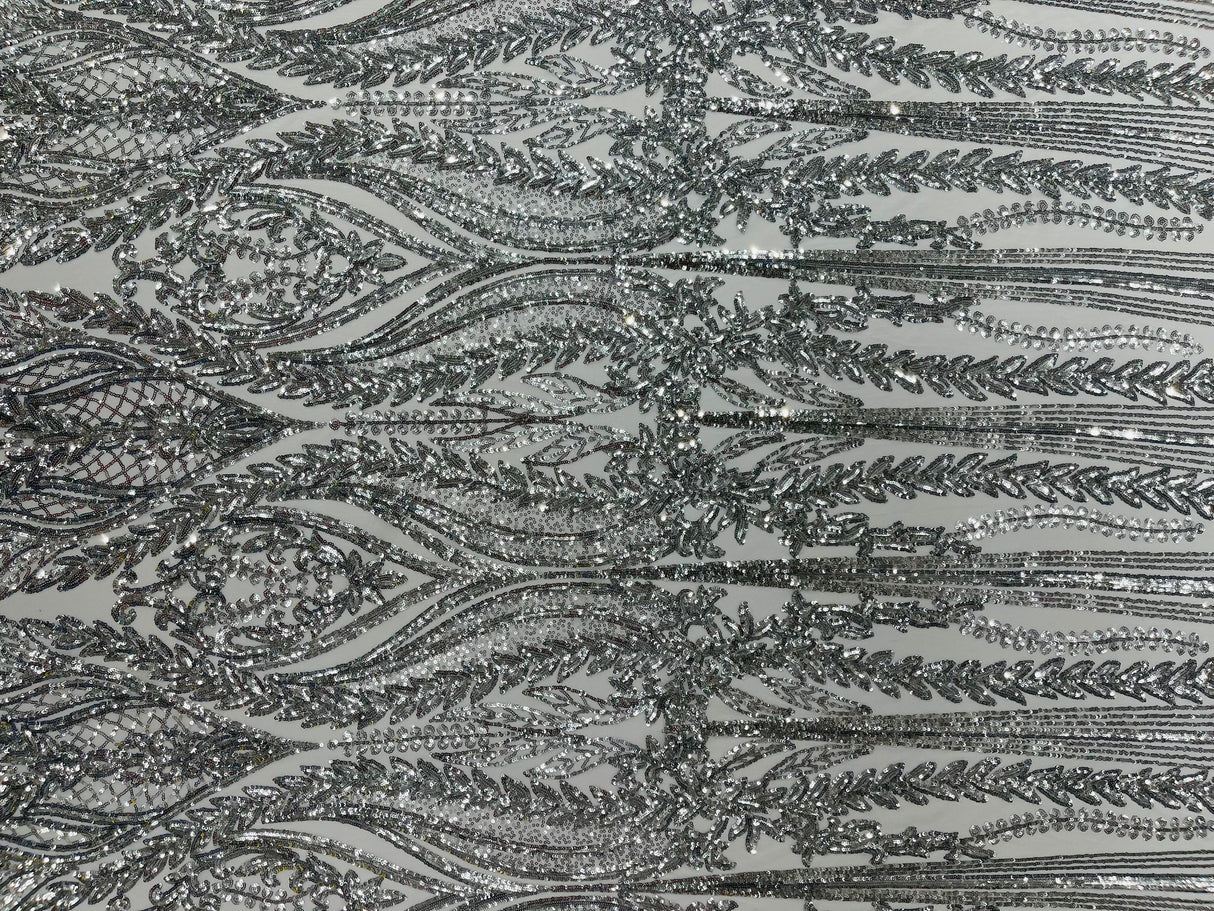 Damask Sequin Fabric - Damask Sequin Mesh, 54" Width (1 Yard)