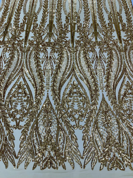 Damask Sequin Fabric - Damask Sequin Mesh, 54" Width (1 Yard)