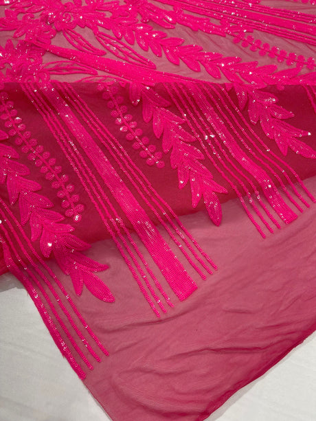 Damask Sequin Fabric - Damask Sequin Mesh, 54" Width (1 Yard)