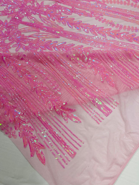 Damask Sequin Fabric - Damask Sequin Mesh, 54" Width (1 Yard)