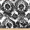 Damask Satin Charmeuse Polyester Fabric - White Black Damask, 58/60" Width
