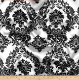 Damask Satin Charmeuse Polyester Fabric - White Black Damask, 58/60" Width