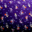 Cotton Lycra Knit Fabric Dancing Skeletons Purple