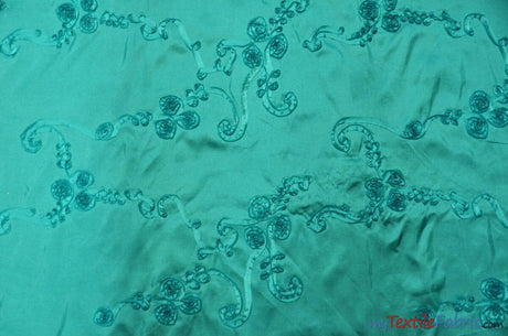 Ribbon Taffeta Polyester Fabric - Embroidered Ribbon Cord, Multiple Colors, 54" Width (1 Yard)