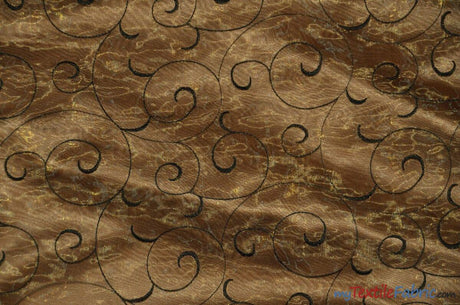 Swirl Organza Polyester Fabric - Embroidered Swirl Sheer, 52/54" Width, Multiple Colors (1 Yard)