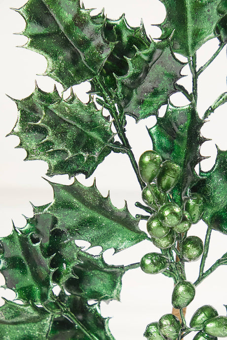 27" Dark Green Metallic Holly Berry Stem