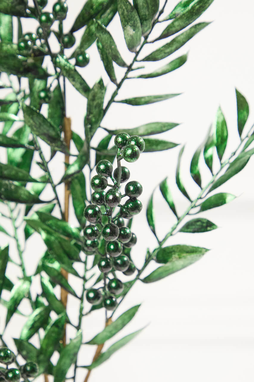 30 Inch Dark Green Metallic Pepperberry Stem