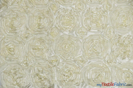 Rosette Satin Polyester Fabric - 3D Satin Floral Embroidery, 52/54" Width (Yards, Bolts, Sample Swatch)