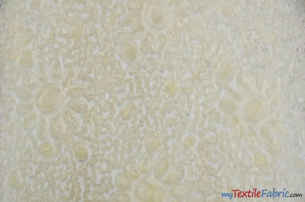 Wedding Bliss 100 Percent Polyester Chiffon Fabric - 3D Floral Embroidery, Semi Sheer, 52" Width, 4 Colors (1 Yard)