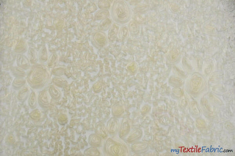 Wedding Bliss 100 Percent Polyester Chiffon Fabric - 3D Floral Embroidery, Semi Sheer, 52" Width, 4 Colors (1 Yard)