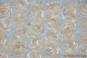 Rosette Satin Bordeaux Polyester Fabric - 3D Floral Satin Embroidered On A Mesh, Bordeaux, 52" Width (1 Yard)