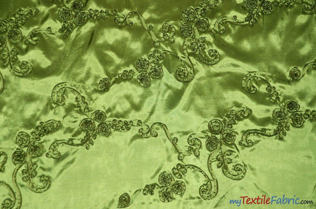 Ribbon Taffeta Polyester Fabric - Embroidered Ribbon Cord, Multiple Colors, 54" Width (1 Yard)