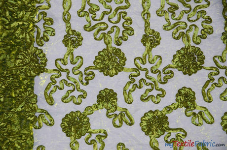 Luxury Organza Embroidery Polyester Fabric - Sheer Ribbon Embroidery, 54" Width, Multiple Colors (1 Yard)