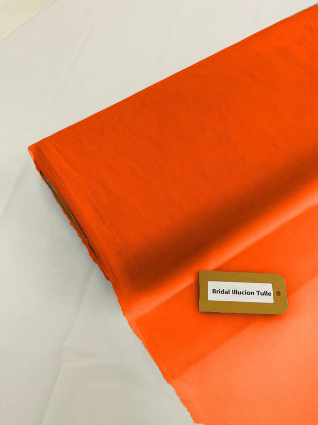Bridal Illusion Polyester Tulle Fabric - Dark Orange, Sheer, 108" Width (1 Roll)