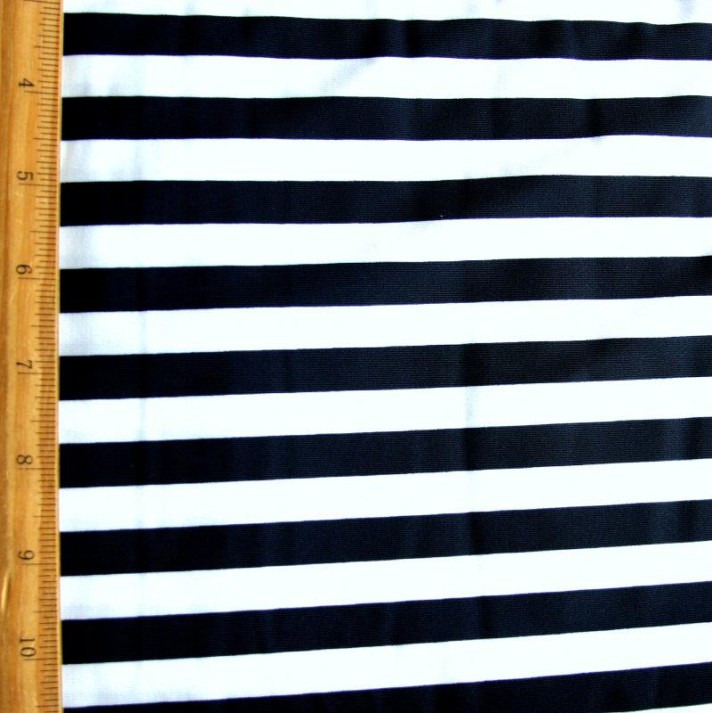 Navy and White Nylon Spandex Swim Knit 1/2 Stripe