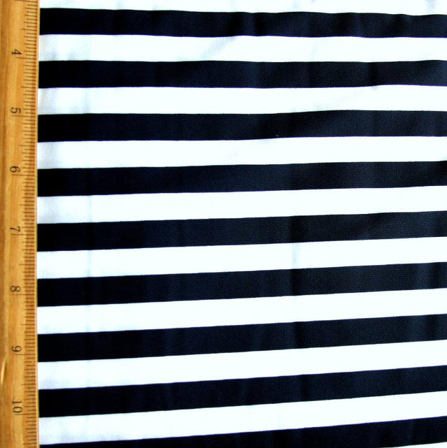 Navy and White Nylon Spandex Swim Knit 1/2 Stripe