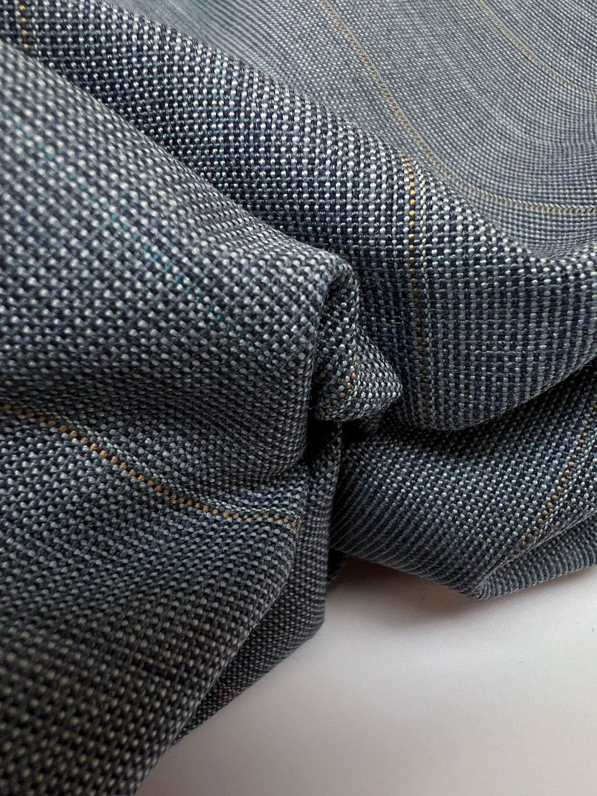 Wool Polyester Suit Fabric Checked Brown Blue