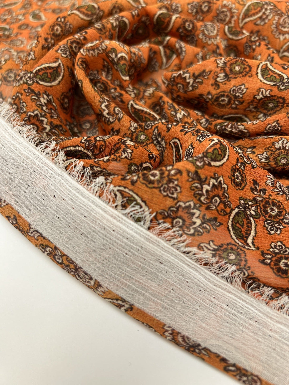 Polyester Chiffon Printed Beige-Orange Paisley