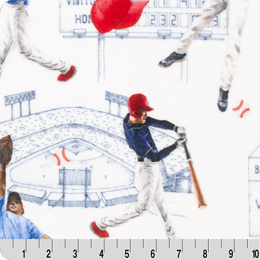 Cuddle Fabric Navy Batter Up Baseball Print 58-60"