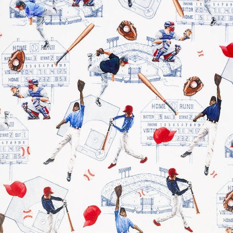 Cuddle Fabric Navy Batter Up Baseball Print 58-60"
