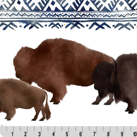 Cuddle Fabric Big Sky Bison Woodland Print