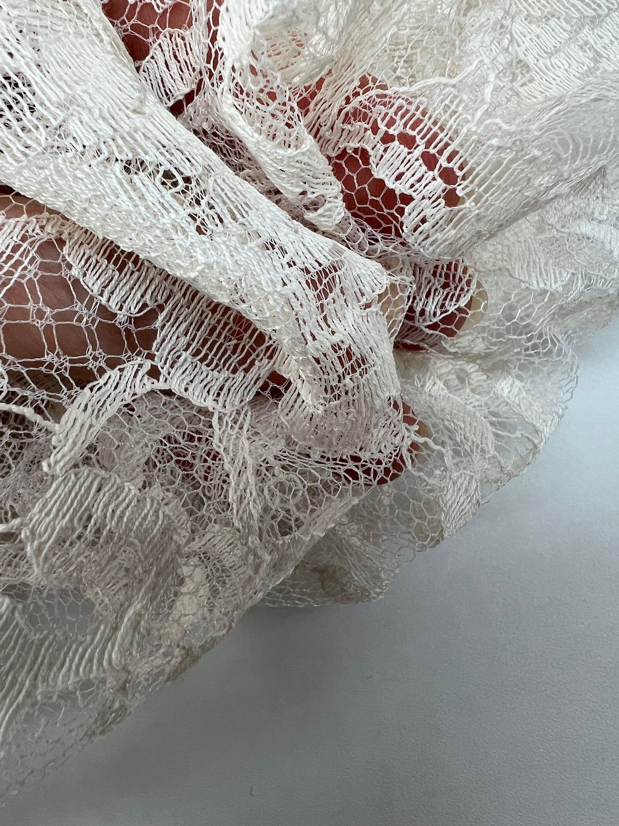 Cotton Lace Mesh Floral White Beige