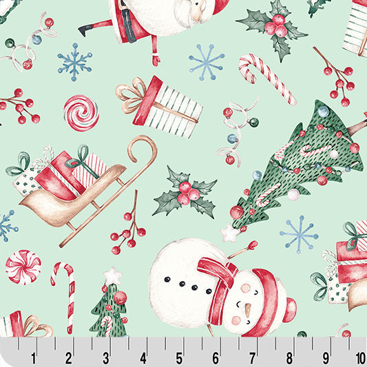 Plush Minky Cuddle Fabric Jolly Santa Holiday Print