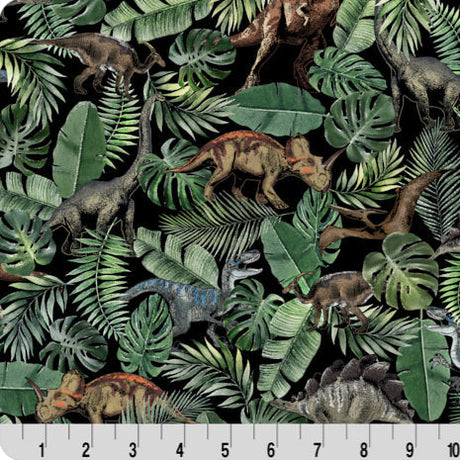 Plush Minky Fabric Digital Cuddle Black Jurassic King