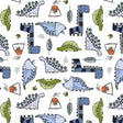 Cuddle Fabric Jurassic Dinosaur Print Snow