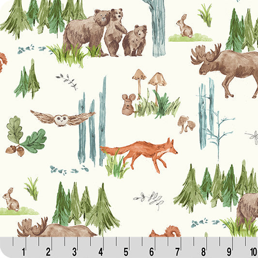 Minky Plush Fabric Lil Pine Pals Natural 58-60"