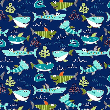 Cuddle Fabric Sea Sharkies Shark Print 58-60"