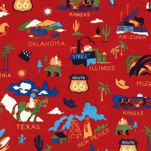 Cotton Route 66 Fabric Red 44/45" Wide