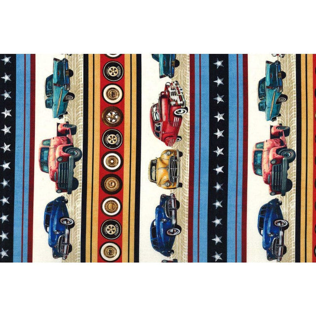 Cotton Route 66 Vintage Car Stripe Fabric 44/45"