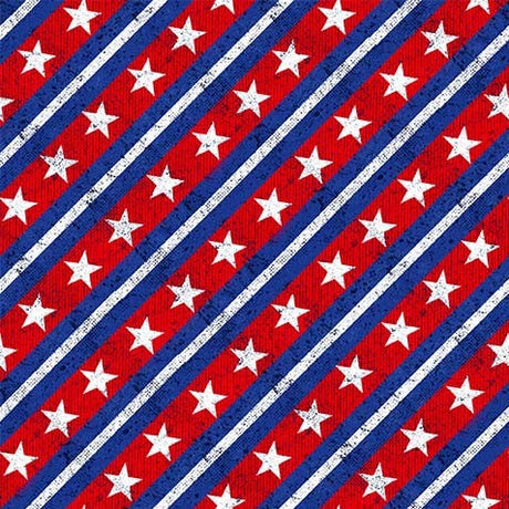 Cotton Route 66 Stripe Fabric 44/45" Red and Blue