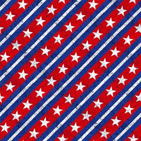 Cotton Route 66 Stripe Fabric 44/45" Red and Blue