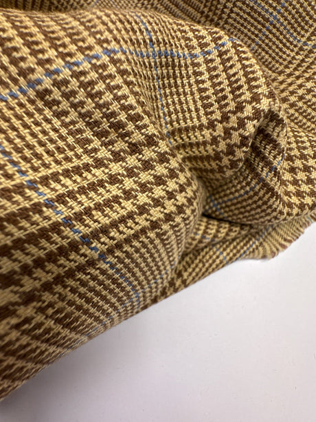 Italian Checked Linen Fabric Brown Beige