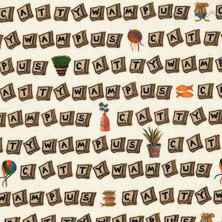Cotton Print Cream Cattywampus Purrsuit of Coffeeness 44/45" Fabric