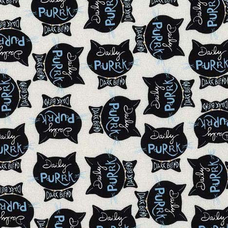 Cotton Print Gray Purrsuit of Coffeeness Fabric 44/45